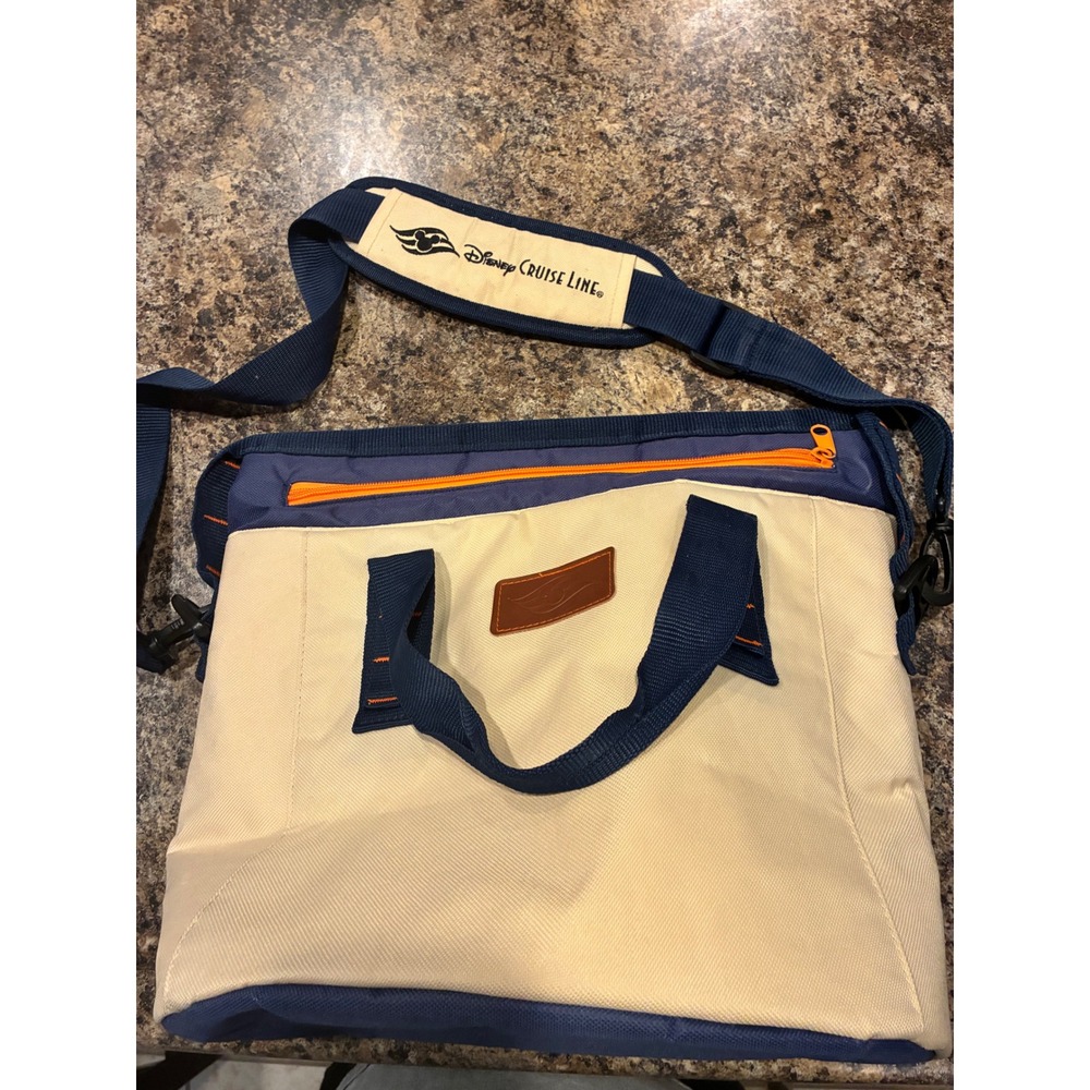 Disney Cruise Line Insulated Cooler Bag Navy Tan Orange Travel Tote Strap